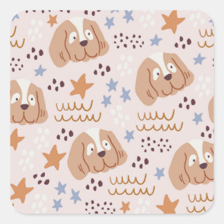 Cute dogs, stars, lines: vintage seamless square sticker