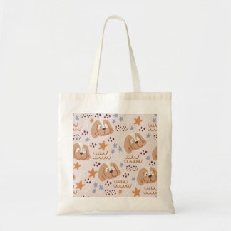 Cute dogs, stars, lines: vintage seamless tote bag