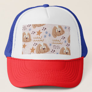 Cute dogs, stars, lines: vintage seamless trucker hat