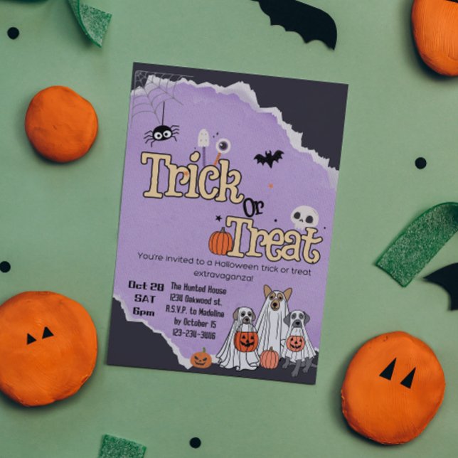 Cute dogs Trick or treat Halloween invitations (Creator Uploaded)