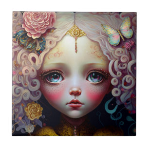 Cute Doll Girl Pink Hair Ceramic Tile