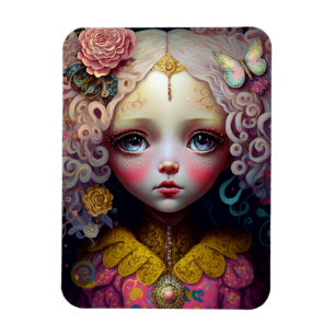 Cute Doll Girl Pink Hair Magnet