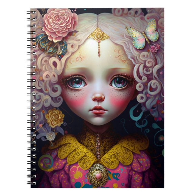 Cute Doll Girl Pink Hair Notebook (Front)