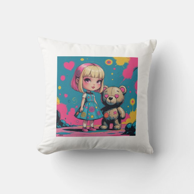 Cute Doll with Teddy Bear Cushion (Front)