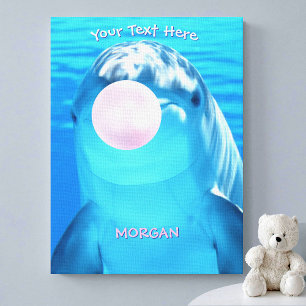 Cute Dolphin, Bubble Gum Bubble, Name & Message Canvas Print