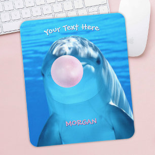 Cute Dolphin, Bubble Gum Bubble, Name & Message Mouse Pad