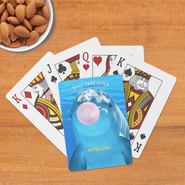 Cute Dolphin, Bubble Gum Bubble, Name & Message Playing Cards (Creator Uploaded)
