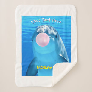 Cute Dolphin, Bubble Gum Bubble Name/Message White Sherpa Blanket