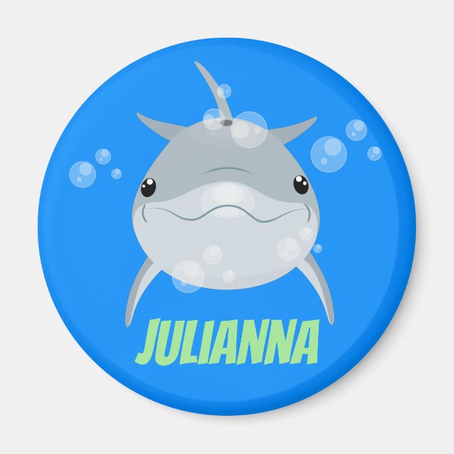 Cute dolphin bubbles cartoon illustration magnet (Front)