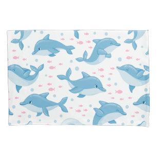 Cute Dolphin Cartoon Pattern Graphic Background Pillowcase