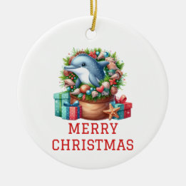 Cute Dolphin Christmas Ceramic Ornament