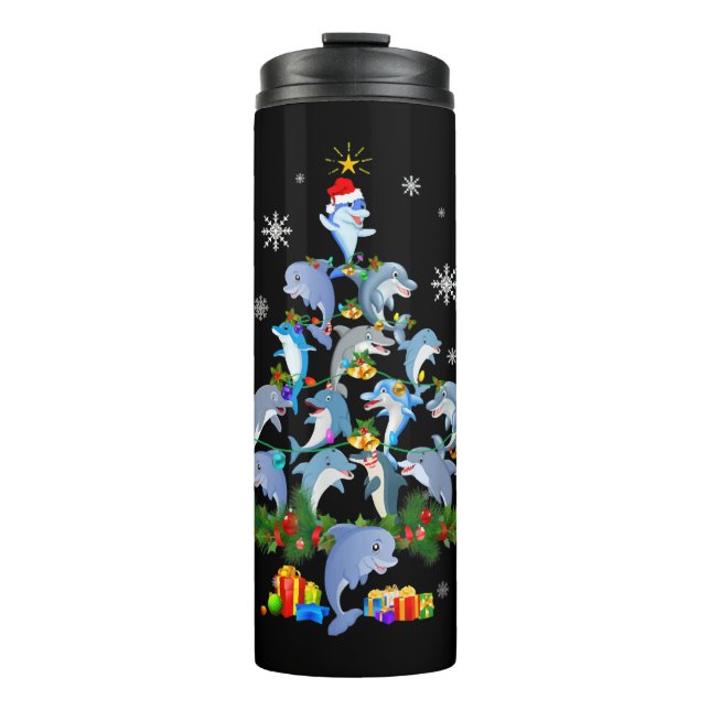 Cute Dolphin Christmas Tree Pet Dolphin Lover Thermal Tumbler (Front)