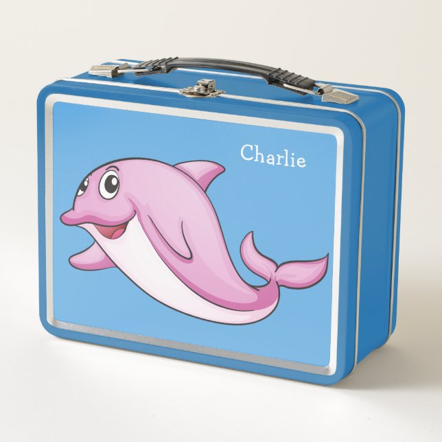 Cute Dolphin custom name Metal Lunch Box (Front)