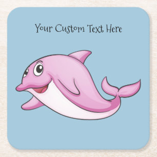 Cute Dolphin custom text paper coasters