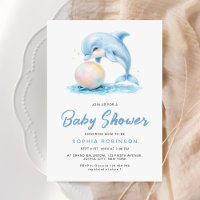 Cute Dolphin Dusty Blue Playful Baby Shower
