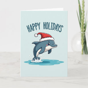 Cute Dolphin Happy Holidays Santa Hat Card