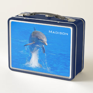 Cute Dolphin Jumping Personalised Name Metal Lunch Box