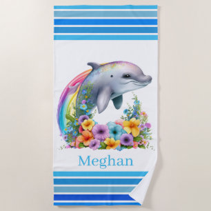 cute dolphin lovers add name beach towel