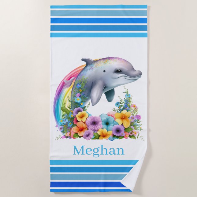 cute dolphin lovers add name  beach towel (Front)
