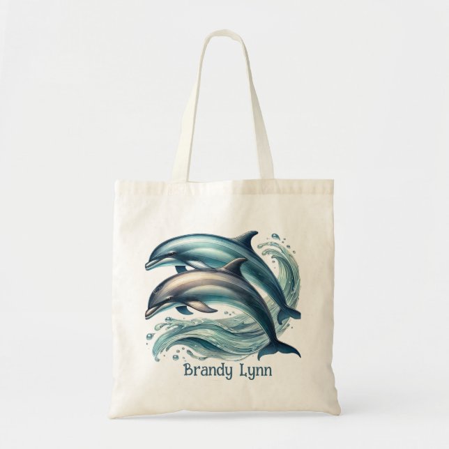 Cute dolphin lovers add name tote bag (Front)