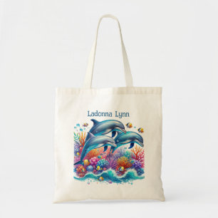 Cute dolphin lovers add name tote bag