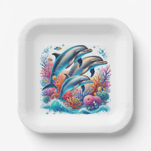 Cute dolphin lovers party paper plate