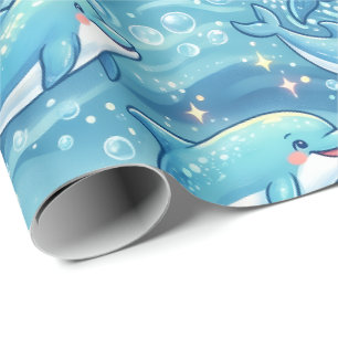 Cute Dolphin Ocean Seamless Pattern Wrapping Paper
