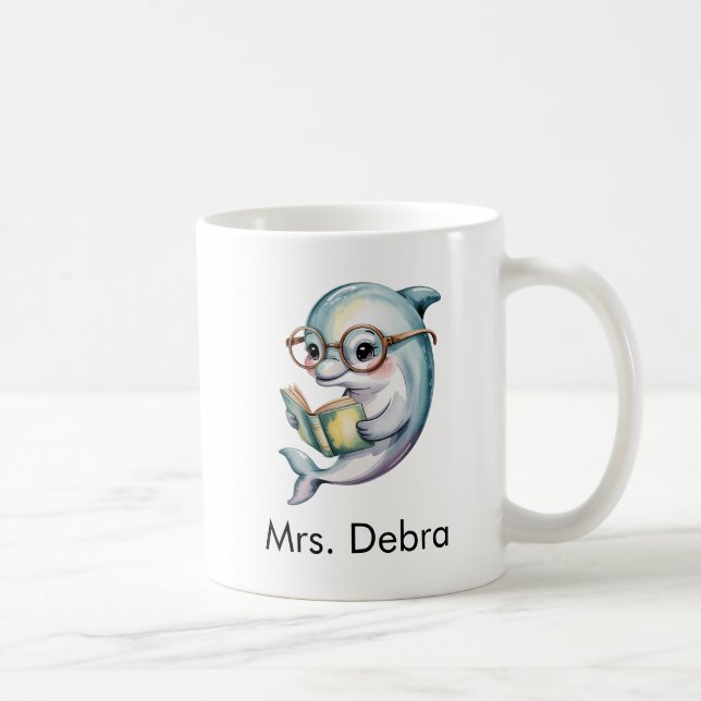 Cute Dolphin Reading a Book Custom Coffee Mug (Right)