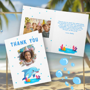 Cute Dolphin Sea Animals Birthday Kid 2 Photo  Card