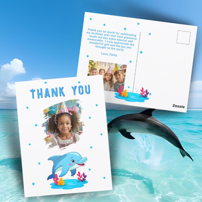 Cute Dolphin Sea Animals Birthday Kid 2 Photo Postcard (Creator Uploaded)