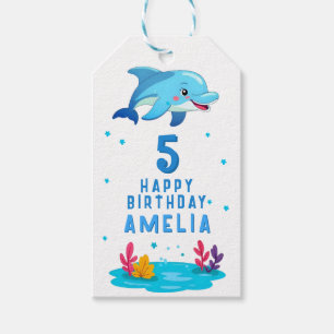 Cute Dolphin Sea Animals Kids Birthday  Gift Tags