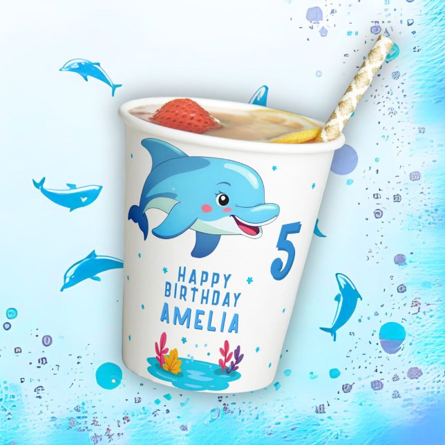 Cute Dolphin Sea Animals Kids Birthday Party Paper Cups (Creator Uploaded)