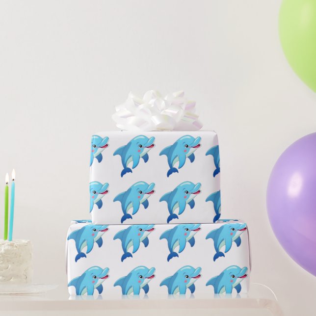 Cute Dolphin Sea Animals Kids Birthday Party Wrapping Paper (Party Gifts)