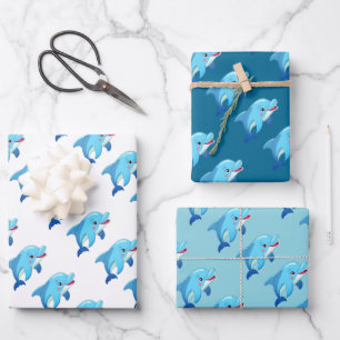 Cute Dolphin Sea Animals Kids Birthday Party Wrapping Paper Sheet