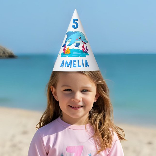 Cute Dolphin Sea Animals Name Birthday Party Hat (Creator Uploaded)