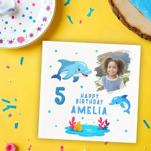 Cute Dolphin Sea Animals Photo Birthday Party Napkin