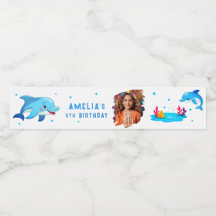 Cute Dolphin Sea Animals Photo Birthday Party Water Bottle Label