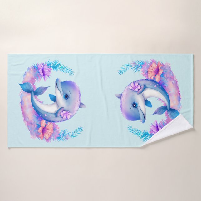 Cute Dolphin Sea Creature Bath Towel Set (Bath Towel)