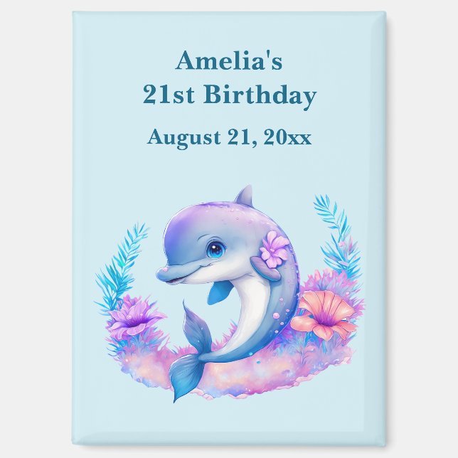 Cute Dolphin Sea Creature Birthday Save the Date Magnet (Front)