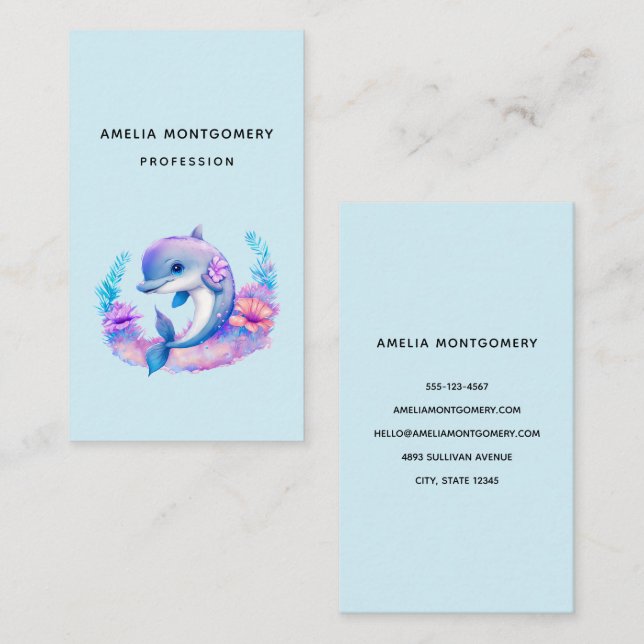 Cute Dolphin Sea Creature Business Card (Front/Back)