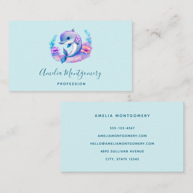 Cute Dolphin Sea Creature Business Card (Front/Back)