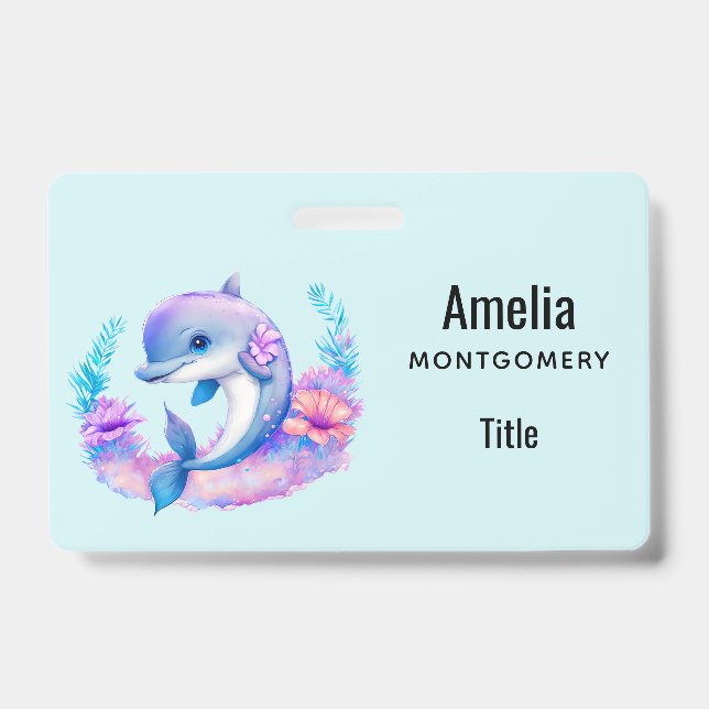 Cute Dolphin Sea Creature ID Badge (Front)