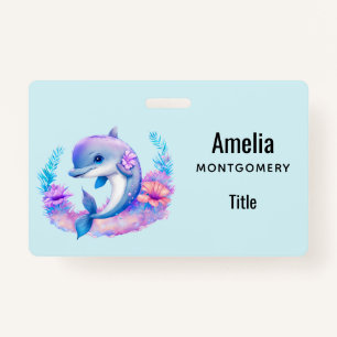 Cute Dolphin Sea Creature ID Badge