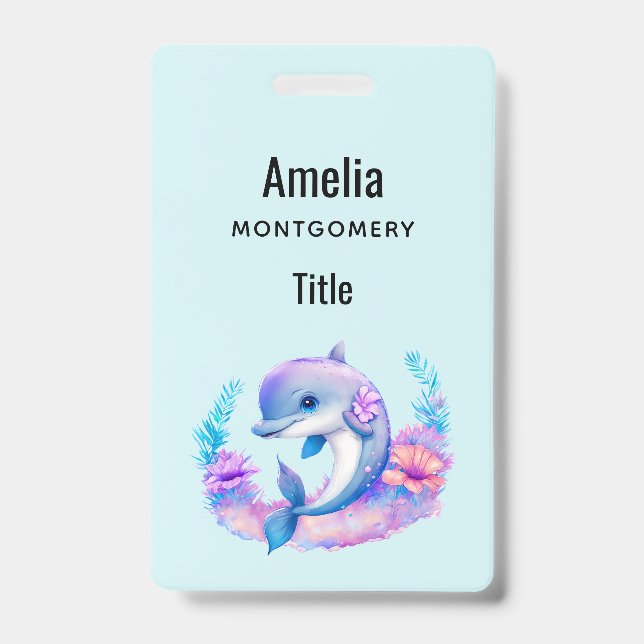 Cute Dolphin Sea Creature ID Badge (Front)