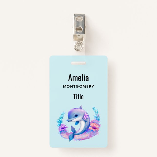 Cute Dolphin Sea Creature ID Badge (Front with Clip)