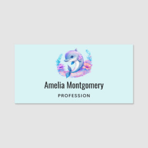 Cute Dolphin Sea Creature Name Tag