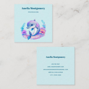 Cute Dolphin Sea Creature Square Business Card