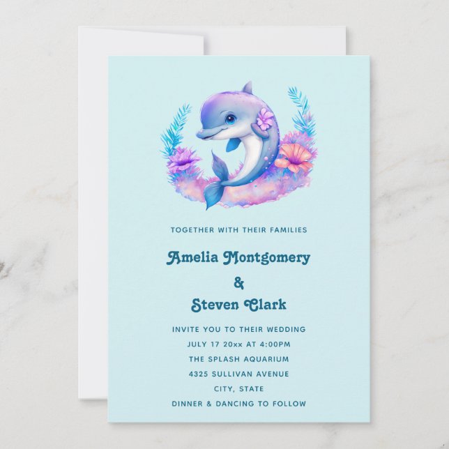 Cute Dolphin Sea Creature Wedding Invitation (Front)