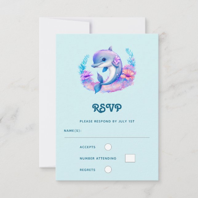 Cute Dolphin Sea Creature Wedding RSVP Card (Front)