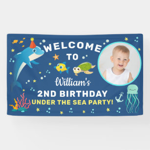 Cute Dolphin Under The Sea Birthday Photo Welcome Banner